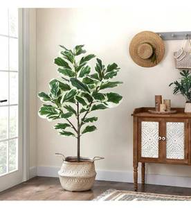 lot 32391 image: GlowSol Faux Fiddle Leaf Fig Tree, 4.3 Ft Artificial Ficus Lyrata Plant with 46 Fiddle Leaves, Potted Tall Fake Plants for Indoor Outdoor Home Office Living Room Decor Housewarming Gift