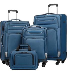lot 32396 image: Coolife Luggage 4 Piece Set Suitcase Spinner TSA Lock Softshell lightweight (bluesliver)