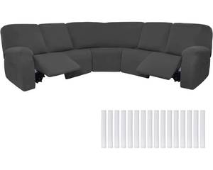 lot 32397 image: 7 Pcs L Shape Sectional Recliner Sofa Covers 5 Seat Sectional Couch Covers Milk Silk Velvet Stretch Reclining Sofa Cover Sofa Slipcover Furniture Protector for Room (Dark Gray,Milk Silk)