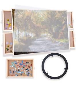 lot 32401 image: WOOD CITY Puzzle Board, 1000 Piece Wooden Jigsaw Puzzle Board with Drawers, 30�� x 22�� Portable Puzzle Table with Covers and Lazy Susan, Rotating Jigsaw Puzzle Table for Kids and Adults