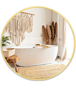 lot 32407 image: Fabuday Gold Circle Mirror for Wall 32 Inch - Large Bathroom Round Mirror with Matte Metal Frame, Entryway, Living Room, Hallyway, Bedroom Big Circular Mirrors
