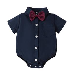 lot 28880 image: SOBOWO Baby Boy 4th of July Outfit Infant Baby Boys Formal Dress Shirt Bodysuit Short Sleeve Button Up One Piece Romper Jumpsuit Wedding Party 0 24M(0 3 Months, Navy Short Sleeve)