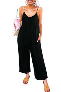 lot 28883 image: Happy Sailed Womens Plus Size Wide Leg Pockets Jumpsuits Lounge Outfit Casual Sleeveless Long Pants Rompers Overalls Black 2XL