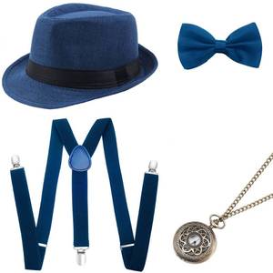 lot 28894 image: BABEYOND 1920s Mens Gatsby Gangster Accessories Set Panama Hat Suspender Bow Tie