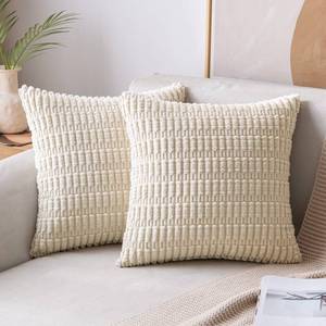 lot 28898 image: MIULEE Pack of 2 Corduroy Decorative Throw Pillow Covers 12x12 Inch Soft Boho Striped Pillow Covers Modern Farmhouse Christmas Home Decor for Sofa Living Room Couch Bed Cream White