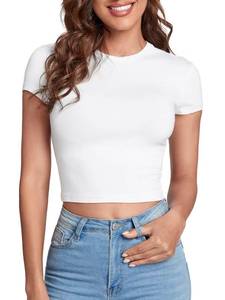 lot 28910 image: Verdusa Womens Casual Basic Cap Sleeve Slim Fitted Round Neck Crop Tee Top White S