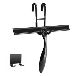 lot 28916 image: Simtive 10 Inch Shower Squeegee Set, includes Shower Door Hook and Adhesive Hook, Squeegee for Shower Doors, Mirror and Window, Black