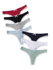 lot 28923 image: GORGLITTER Womens 7 Pack G String Thongs Low Rise G String Thongs Coquette Underwear Panties Red Black Grey Blue Navy Beige Green Medium