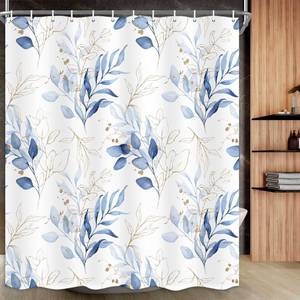 lot 28924 image: Drgilau Blue Shower Curtain, Modern Plants Shower Curtain Set Watercolor Plant Floral Bathroom Curtain, Waterproof Polyester Fabric Botanical Bathroom Curtain 72X72 Inch