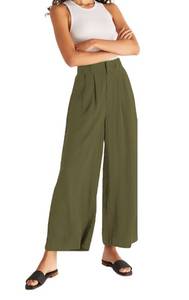 lot 28926 image: PURPEARL Linen Petite Pants for Women Summer Business Casual Wide Leg Trousers High Waisted Dress Pants Work with Pockets Army Green M