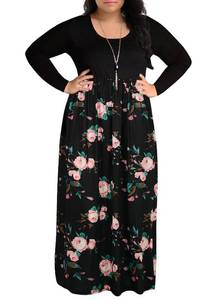 lot 28927 image: Nemidor Womens Chevron Print Long Sleeve Plus Size Casual Maxi Dress with Pocket (16, Pink FlowerLong)