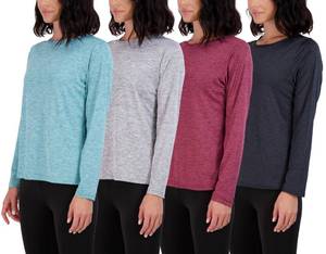 lot 28929 image: Real Essentials Womens Quick Dry Fit Tech Stretch Long Sleeve Athletic Workout Ladies T Shirt Tee Top Running UPF Sun Rash Guard Swim Gym Active Wear Crew Exercise Yoga Exercise, Set 7, L, Pack of 4