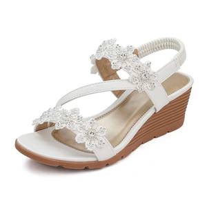 lot 28933 image: SHIBEVER Wedge Sandals for Women Dressy Summer White Open Toe Low Platform Wedges Sandals Flower Comfortable Casual Shoes Size 9