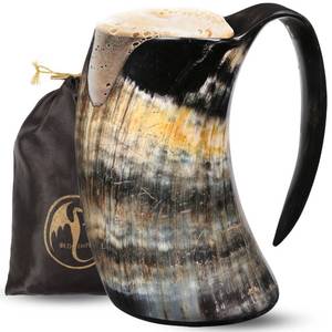 lot 28935 image: OLDEMPEROR Viking Horn Mug   100% Authentic 16oz   Ultimate Unique Handmade Ox Horn Norse Mug for Hot & Cold Drinks  Viking Gift for Men and Women  Food Grade Medieval Style Mans Beer & Mead Cup�