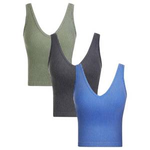 lot 28941 image: 3 Pack Ribbed Tank Tops for Women, V Neck Seamless Stretchy Camisole Tank Tops O&G&B S