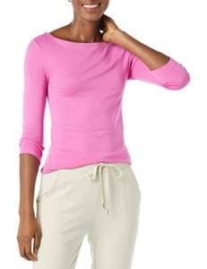 lot 28942 image: Amazon Essentials Womens Slim Fit 34 Sleeve Solid Boat Neck T Shirt, Bright Pink, Medium