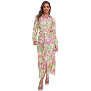 lot 28956 image: Neufigr Shirt Dresses for Women 2023 Fall Dresses Vneck Long Sleeve Maxi Button Down Dress Casual Ruffle Tunic Tops with Belt Green PrintNO SIZE VISIBLE