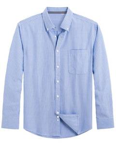 lot 28967 image: J.VER Mens Button Down Oxford Shirts Cotton Long Sleeve Stripe Shirt with Pocket Blue Stripe X Large