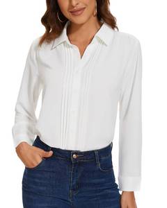 lot 28984 image: YAMANMAN Womens Button Down Shirts Long Sleeve Casual Chiffon Blouses Loose Pleated Collared Work Office Tops L