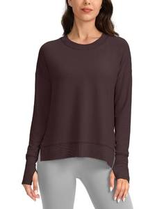 lot 28998 image: G Gradual Sweatshirt for Women Buttery Soft Yoga Tops Crewneck Modal Pullover Shirts Side Slit Thumb Holes (Chocolate Brown, Small)