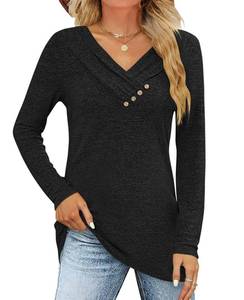 lot 29000 image: FMEYOA Womens Summer Tops Casual V Neck Short Sleeve Solid Color Basic T Shirt(Z Navy,X Large)