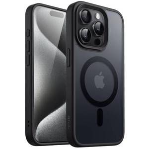 lot 29001 image: JETech Magnetic Case for iPhone 15 Pro Max 6.7 Inch Compatible with MagSafe, Translucent Matte Back Slim Shockproof Phone Cover (Black)