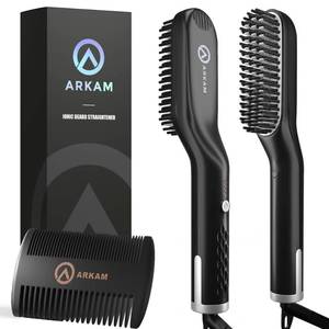 lot 29014 image: Arkam Beard Straightener for Men   Original Heated Beard Brush Kit wAnti Scald Feature, Dual Action Hair Comb and Travel Bag for Short to Medium Beards  Costume Accessories and Grooming Gifts for Men