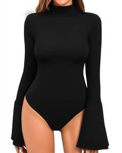 lot 29023 image: MANGOPOP Bell Sleeve Mock Neck Long Sleeve Bodysuit for Going Out Tops for Women M
