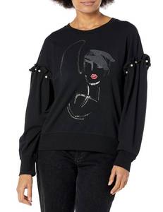lot 29024 image: Karl Lagerfeld Paris Womens Logo Detailed Long Sleeve Sweatshirt, Black S