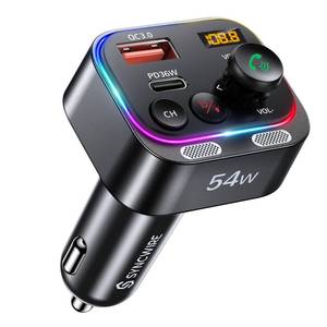 lot 29039 image: Syncwire Bluetooth 5.4 FM Transmitter Car Adapter 54W (PD 36W & 18W) Stronger Dual Mics Light Switch HiFi Bass Sound Fast Charging Wireless Radio Receiver Hands Free Calling LED Display