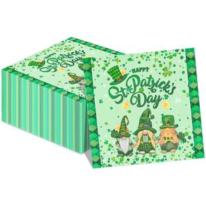 lot 29042 image: 100 Pcs St. Patricks Day Napkins Irish Shamrock Paper Napkins Saint Pattys Day Themed Gnome Napkins 13 Inches Happy Beverage Luncheon Paper Supplies for St. Patricks Day Dinner Party Decoration
