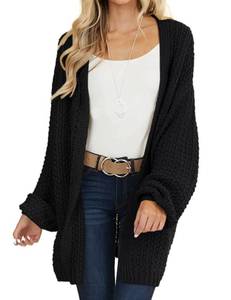 lot 29044 image: MEROKEETY Womens 2024 Fall Open Front Chunky Knit Sweater Oversized Lantern Sleeve Cardigan Outwear, Black, X Large