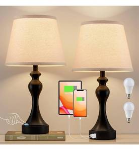 lot 29054 image: Bedroom Lamps Set of 2   Bedside Lamps with USB AC Ports, 3 Way Dimmable Table Lamps for Night Stands, Touch Lamps for Nightstand with Metal Base for Living Room Side Table(Bulbs Included)