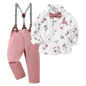 lot 29642 image: Boy Suit Boys Formal Outfit Suits for Boys Boy Dress Shirt with BowtieSuspender Pants 6 7 Years Pink