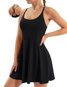 lot 29643 image: Ewedoos Tennis Dress Womens Athletic Dress Built in Shorts & Bra Adjustable Straps Workout Exercise Golf Summer Dress Black L