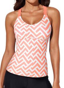 lot 29650 image: Aleumdr Women Tankini Swimsuits Halter Bathing Suit Tops Plus Size Tankini Swim Top Solid Vintage Slimming Tanking Swim Top Only Orange Medium