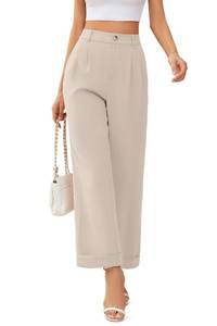 lot 29652 image: onlypuff Solid Business Pants for Women Long Wide Leg Loose Tusers BeigeXL