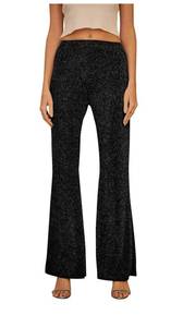 lot 29656 image: GUOLEZEEV Bell Bottom Pants for Women Elastic Waist Sequin Pants Sparkly Bottoms M