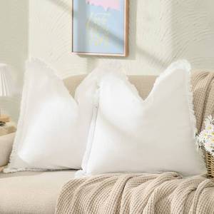 lot 29661 image: ZWJD Pillow Covers 20x20 Set of 2 Cream Throw Pillow Covers with Fringe Chic Cotton Decorative Pillows Square Cushion Covers for Sofa Couch Bed Living Room Farmhouse Boho Decor