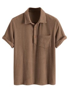 lot 29662 image: ZAFUL Mens Retro Short Sleeve Corduroy Shirt Casual Button Down Shirts Coffee XL