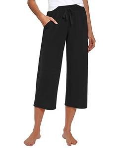 lot 29668 image: RESHE Womens Capri Yoga Pants Loose Soft Drawstring Workout Sweatpants Causal Lounge Crop Pants with Pockets (Black, XXL)