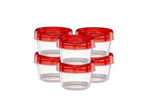 lot 29676 image: Elegant Disposables (4 Ounce 10 Pack) Twist cap Containers Clear Bottom With Red Top Screw on Lids Twist Top Food Storage Freezer Reusable Containers