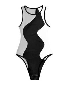 lot 29680 image: Verdusa Womens Color Block Sleeveless Scoop Neck Tank Bodysuit Top Multi Black Grey L