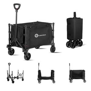 lot 29692 image: FUNHORUN Heavy Duty Collapsible Wagon Carts, Compact Foldable Utility Wagon with Versatile Canvas for Grocery, Camping, Shopping, Garden, Sports, Load up to 155LBS120L, Black