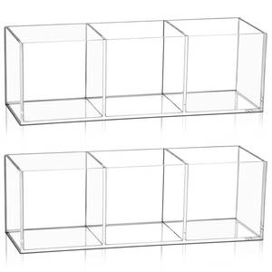 lot 29693 image: Epakh 2 Pieces Acrylic Cube Organizer 3 Compartments Clear Acrylic Pencil Holder Makeup Brush Organizer Acrylic Drawer Organizer for Desk, Office, Vanity