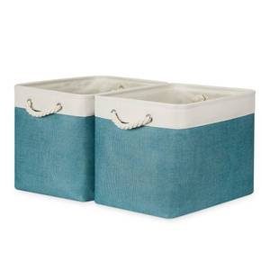 lot 29710 image: Bidtakay Large Baskets Foldable Storage Bins Tall Baskets Set of 2 Cloth Baskets 16 X 11.8 X 11.8 Decorative Basket for Organizing Shelves Linen Closet Organizers (White&Teal)