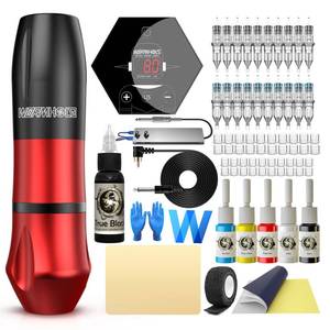 lot 29716 image: Tattoo Kit Tattoo Gun Kit Wormhole Tattoo Pen Kit Rotary Tattoo Machine Kit Complete Tattoo Kit with Tattoo Pen Tattoo Cartridge Needles Tattoo Power Supply Tattoo Ink Supplies WTK088