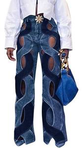 lot 29719 image: CHARTOU Womens Chic Metal Hollow Out Cable Twist Back Heart Flare Bell Bottom Denim Jeans Pants (Medium, Blue)