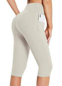lot 29720 image: BALEAF Womens High Waisted Capris Casual Summer Knee Length Leggings Petite Yoga Casual Workout Exercise Capris with Pockets Beige L