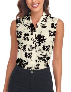 lot 29725 image: Soneven Womens Sleeveless Button Down Shirts Printed Golf Polo Shirts Summer Business Casual Work Tanks Tops m